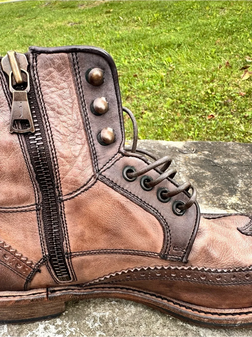 John Varvatos Brown Leather Brogue Lace-Up Boot